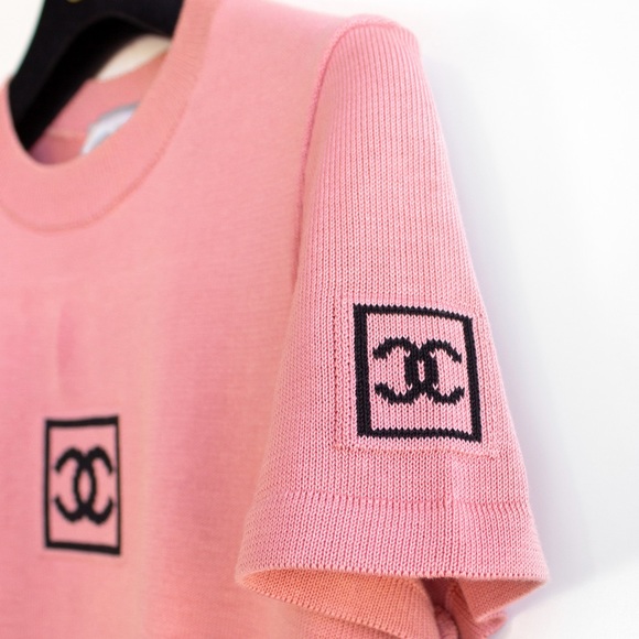 Chanel Identification Vintage 2003 Pink Black Knit Y2K CC Logo Top T-Shirt - Picture 8 of 15
